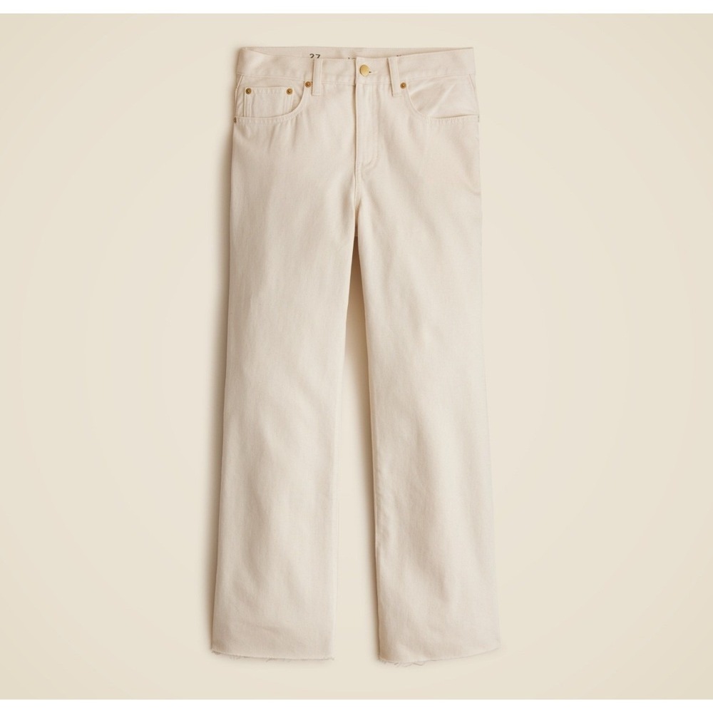 J.Crew Mid-Rise Flare Crop Jeans Cream Off-White‎ Raw Hem Size 28